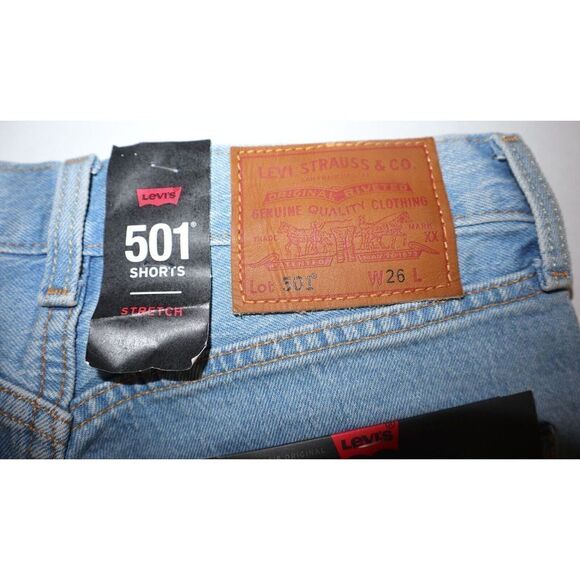 Levi's 501 Men's Sz 26 Blue Denim Hemmed Stretch Button Fly Shorts $60+ - Picture 4 of 6